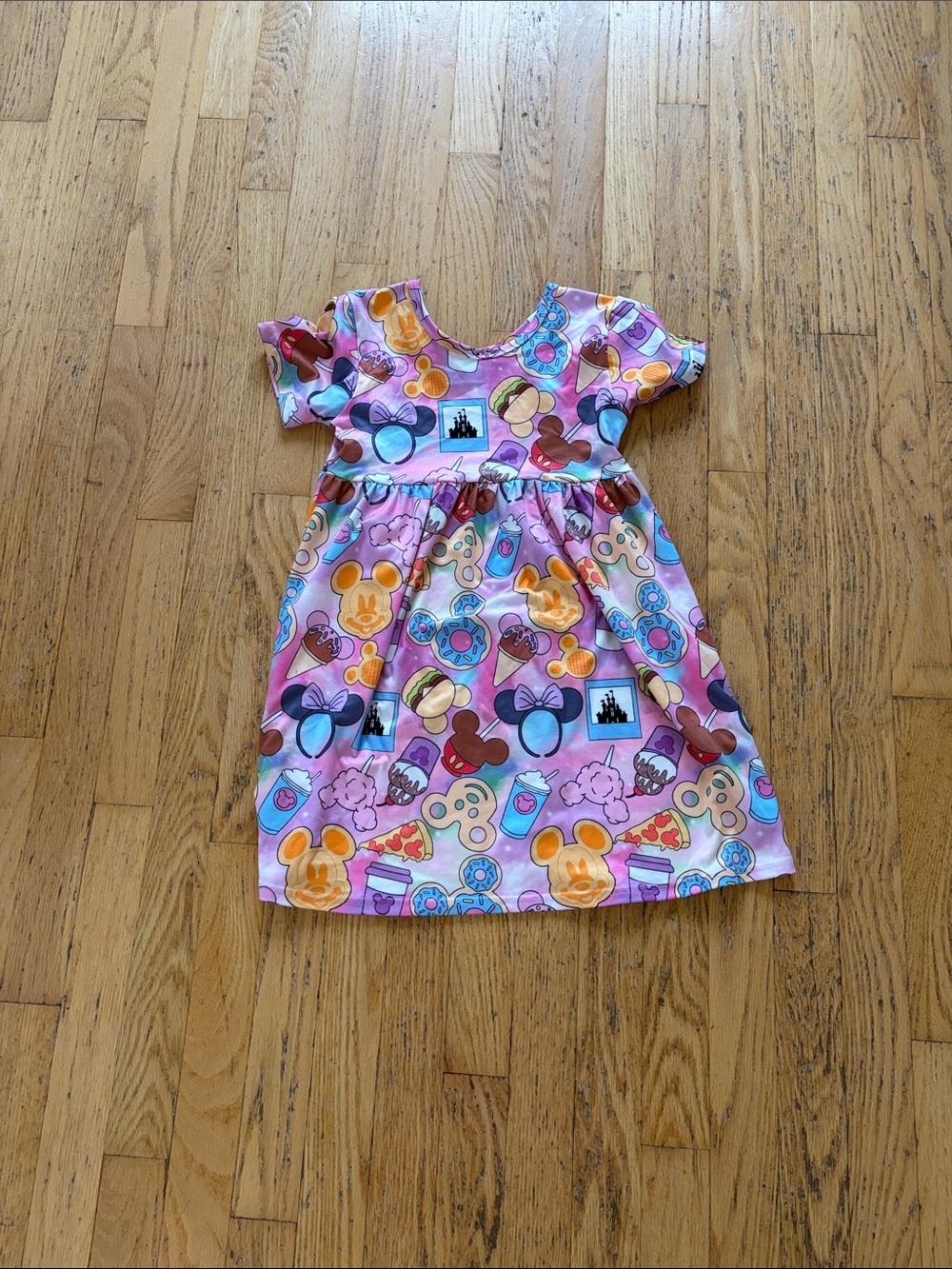 Girls' Pink Character Print Short-Sleeve Dress